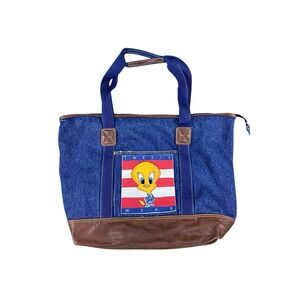 Rare Vintage 90s Tweety Bird Denim Bag Tote Purse Y2K Boho Looney Tunes 14.5"